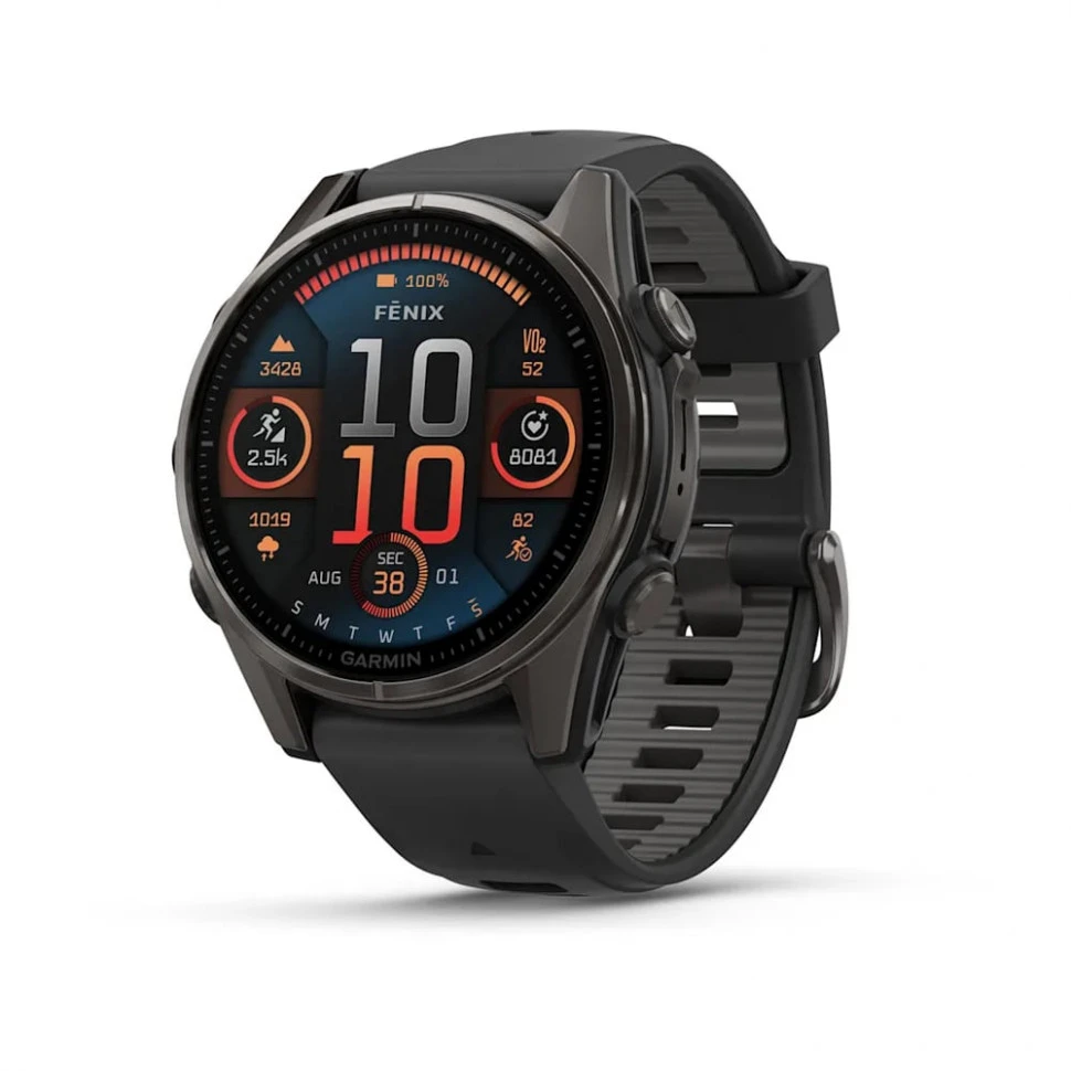 Умные часы Garmin Fenix 8 43mm AMOLED Sapphire Carbon Gray DLC Titanium with Black/Pebble Gray Silicone Band (010-02903-21)