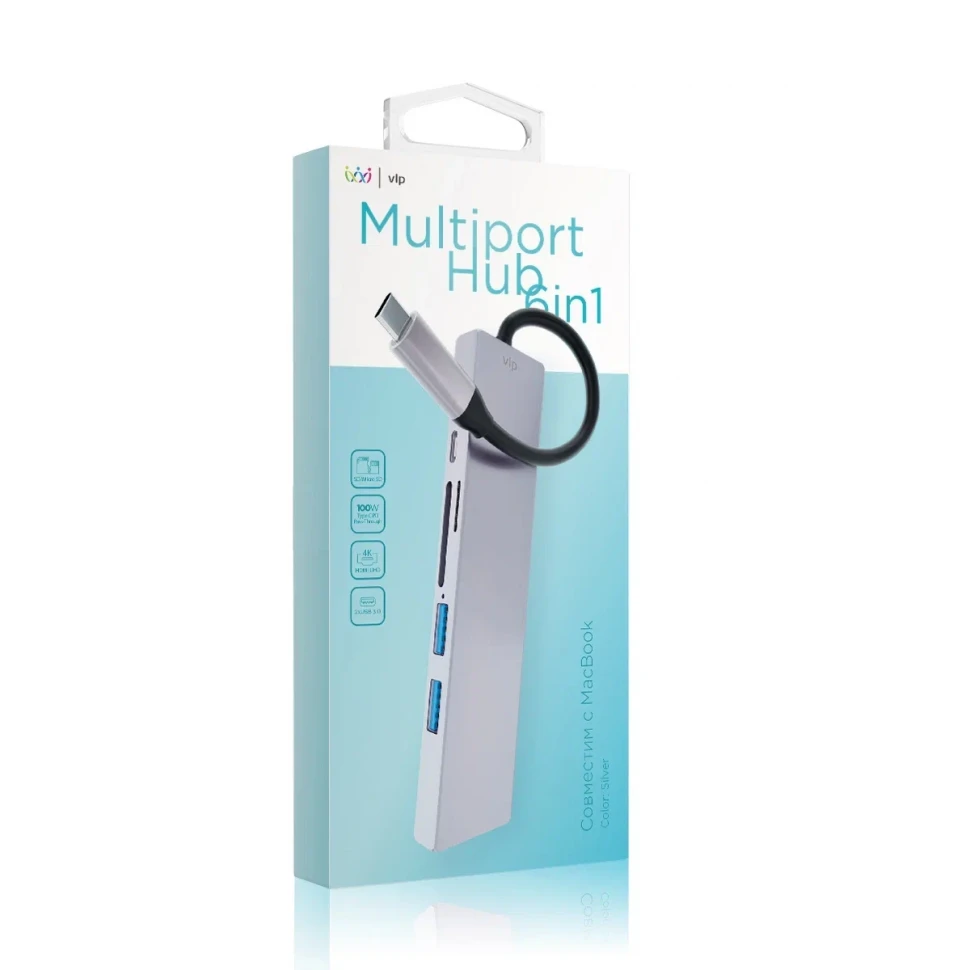 Стыковочная станция VLP USB-C Multiport Hub 6 в 1 Серебро