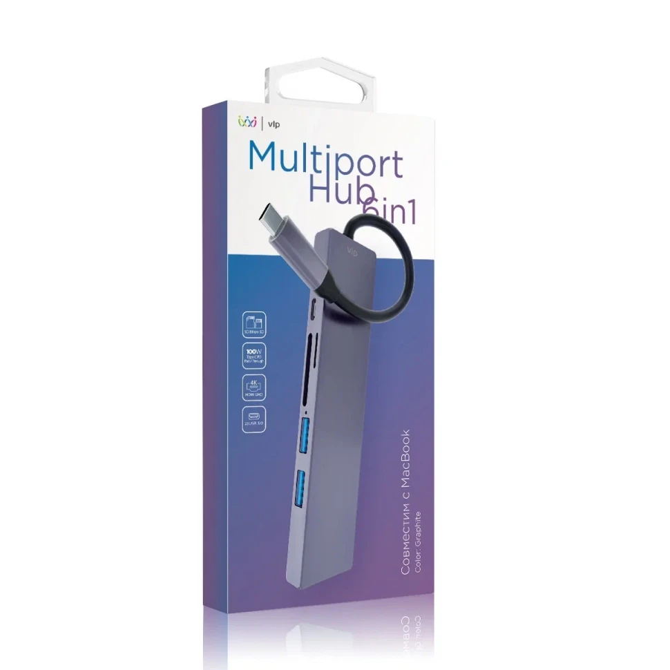 Стыковочная станция VLP USB-C Multiport Hub 6 в 1 Графит