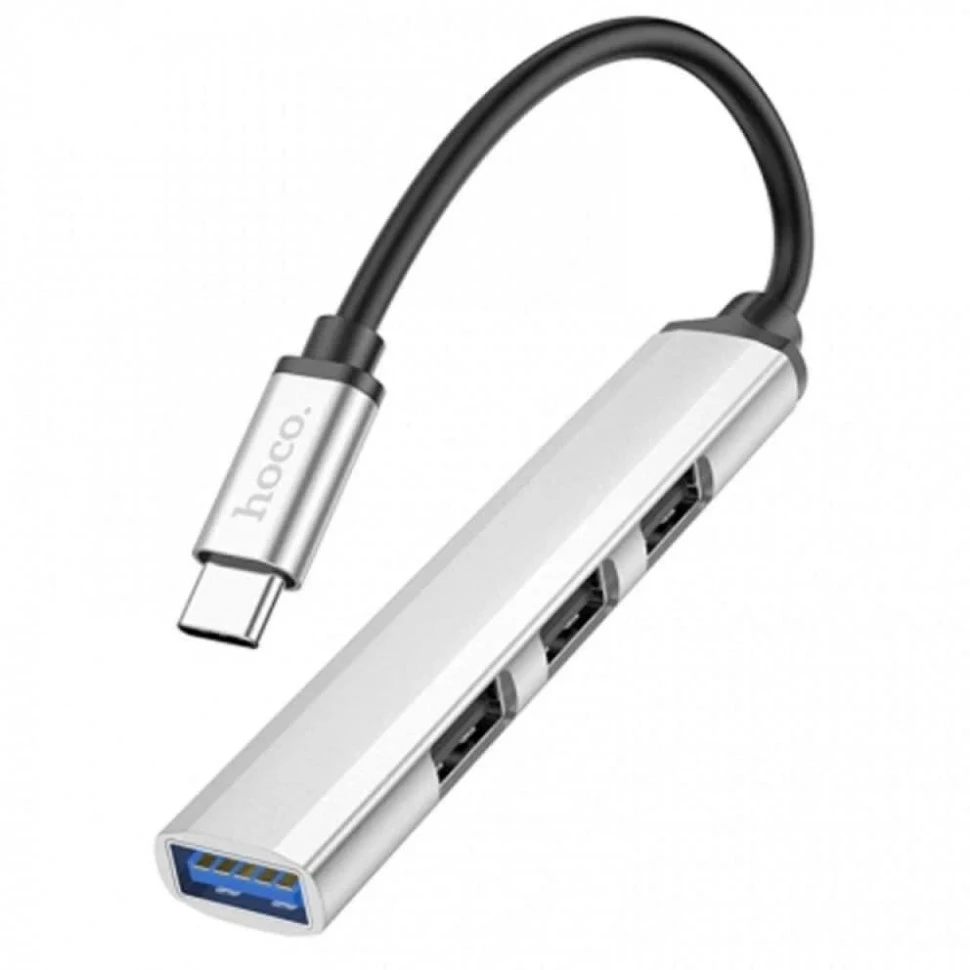 Стыковочная станция HOCO HB26 Type-C на 3xUSB 2.0, 1 USB 3.0 Серебро