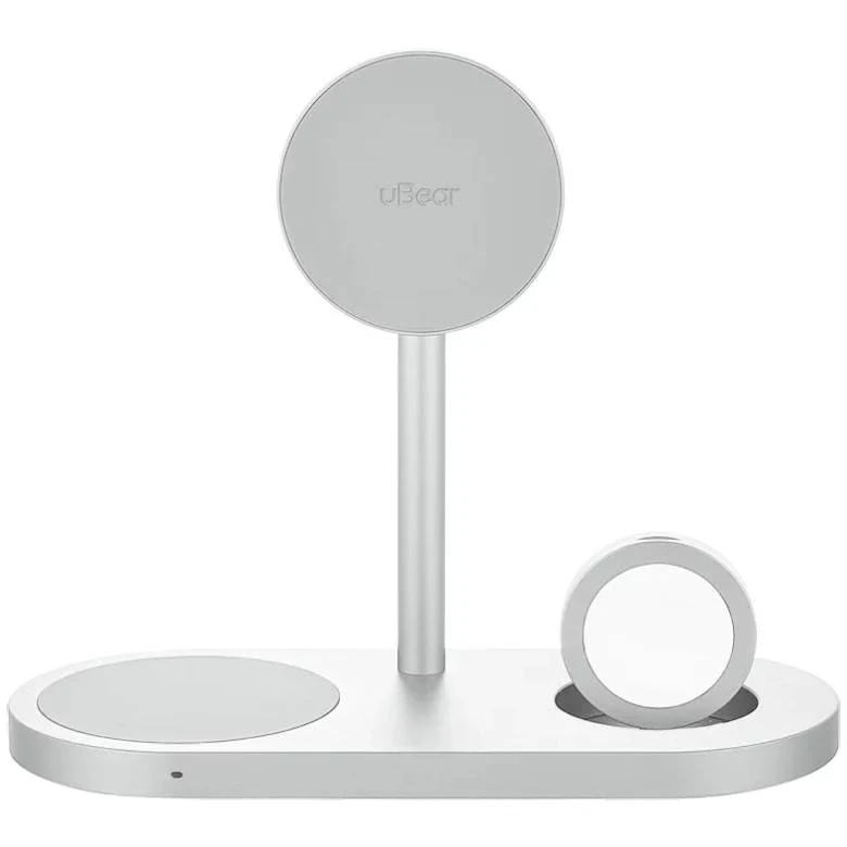 Беспроводное зарядное устройство uBear Stage Ultra 3 в 1 MagSafe Серебро