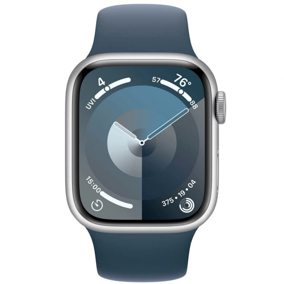 Умные часы Apple Watch Series 9 45mm Silver Aluminum Case with Storm Blue Sport Band (S/M)