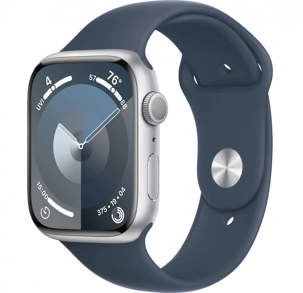 Умные часы Apple Watch Series 9 45mm Silver Aluminum Case with Storm Blue Sport Band (M/L)